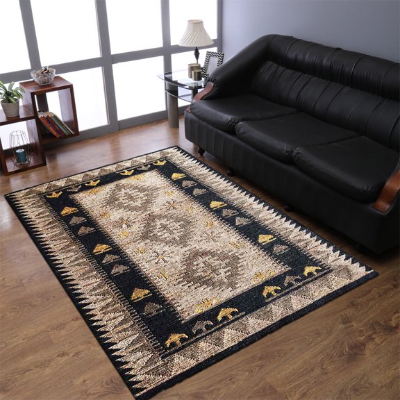 Rugsotic Carpets Hand Knotted Sumak Jute Eco-Friendly 6'x9' Area Rugs Rectangle Multicolor Oriental High Pile Natural Fiber Outdoor Indoor Handmade Rug for Living Room, Bedroom J00020
