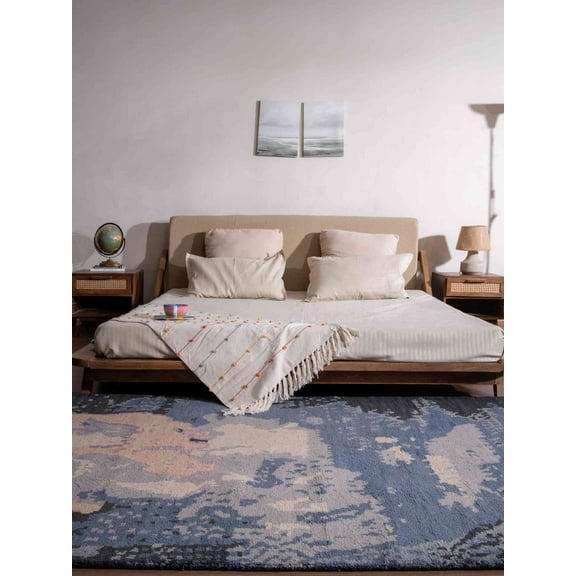 HAND KNOTTED WOOL ABSTRACT MODERN AREA RUGS - 8'x10', Rectangle Shape, Multicolor Color, Classic Traditional Design, Low Pile Handmade Area Rugs for Living Room, Bed Room (N00804)