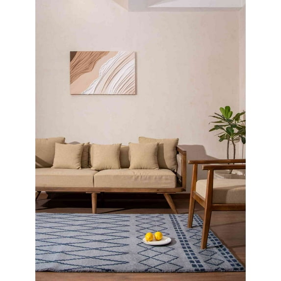 HAND KNOTTED WOOL GEOMETRIC MODERN AREA RUGS - 10'x14', Rectangle Shape, Light Blue Blue Color, Classic Traditional Design, Low Pile Handmade Area Rugs for Living Room, Bed Room (N01117)