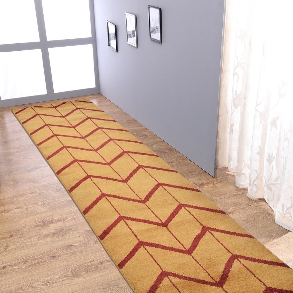 HAND KNOTTED WOOL GEOMETRIC MODERN AREA RUGS - 2'6''x10', Runner Shape ...