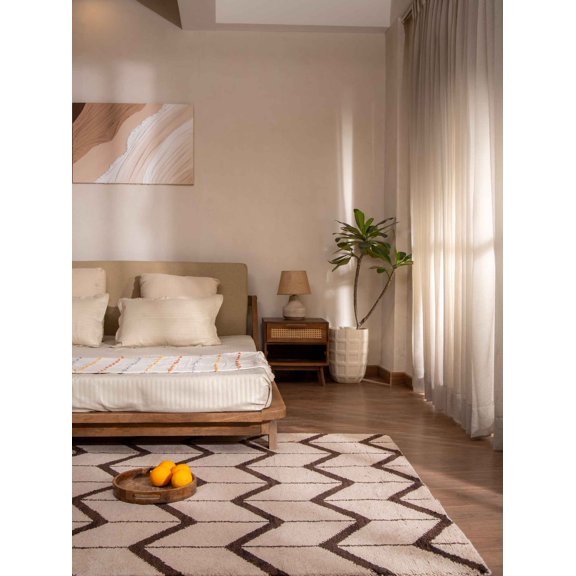 HAND KNOTTED WOOL GEOMETRIC MODERN AREA RUGS - 9'x12', Rectangle Shape, Beige Brown Color, Classic Traditional Design, Low Pile Handmade Area Rugs for Living Room, Bed Room (N01052)