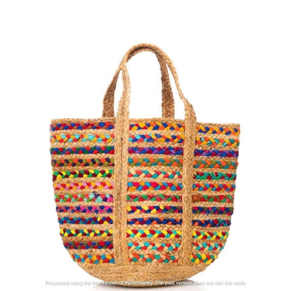 NAKSHRUGS Women's Jute Boho Tote Bag, Multicolor