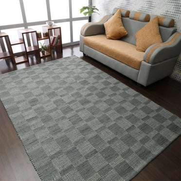 HAND WOVEN JUTE ECO-FRIENDLY AREA RUGS - 6'x9', Rectangle Shape, Blue Color, Contemporary Pattern, High Pile, Natural Fiber, Outdoor Indoor Handmade Area Rugs for Living Room, Bed Room (J00092)