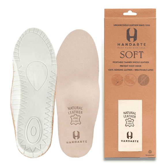 HANDARTE Leather Orthopedic Insoles | Padded Comfort Shoe Inserts for Men | 100% Natural Goatskin - ChromeFree, Anti Sweat & Anti-Odor - Suitable for No-Socks (US M10 | EU44)