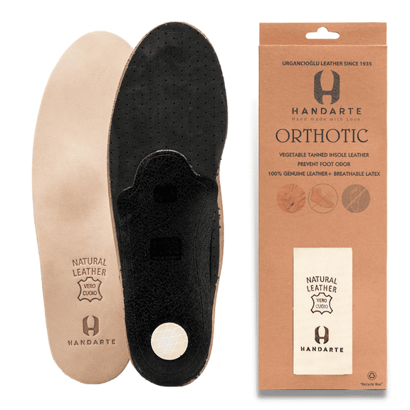 HANDARTE Leather Orthotic Insoles for Women | Arch Support Inserts for Flat Feet, Plantar Fasciitis & Overpronation | 100% Natural Goatskin - Chrome-Free, Anti-Sweat & Anti-Odor (US W7 | EU38)