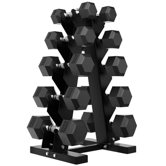 HANDBODE 100 lb Dumbbell Set Rubber Encased Hex Dumbbell Free Weights Dumbbells Set Home Weight Set with Rack 5 * 2 / 8 * 2 / 10 * 2 / 12 * 2 / 15 * 2