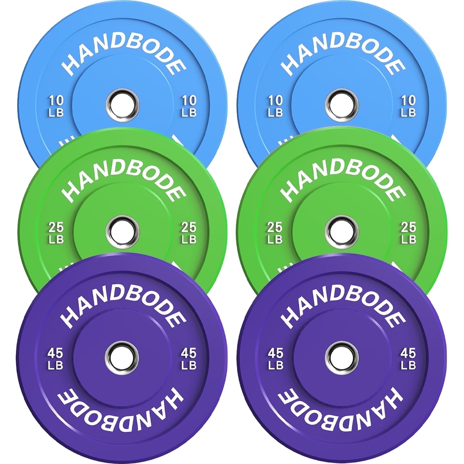 HANDBODE 160LB Olympic Bumper Plates Set - Colored Rubber Weight Plates for Weightlifting, Strength Training