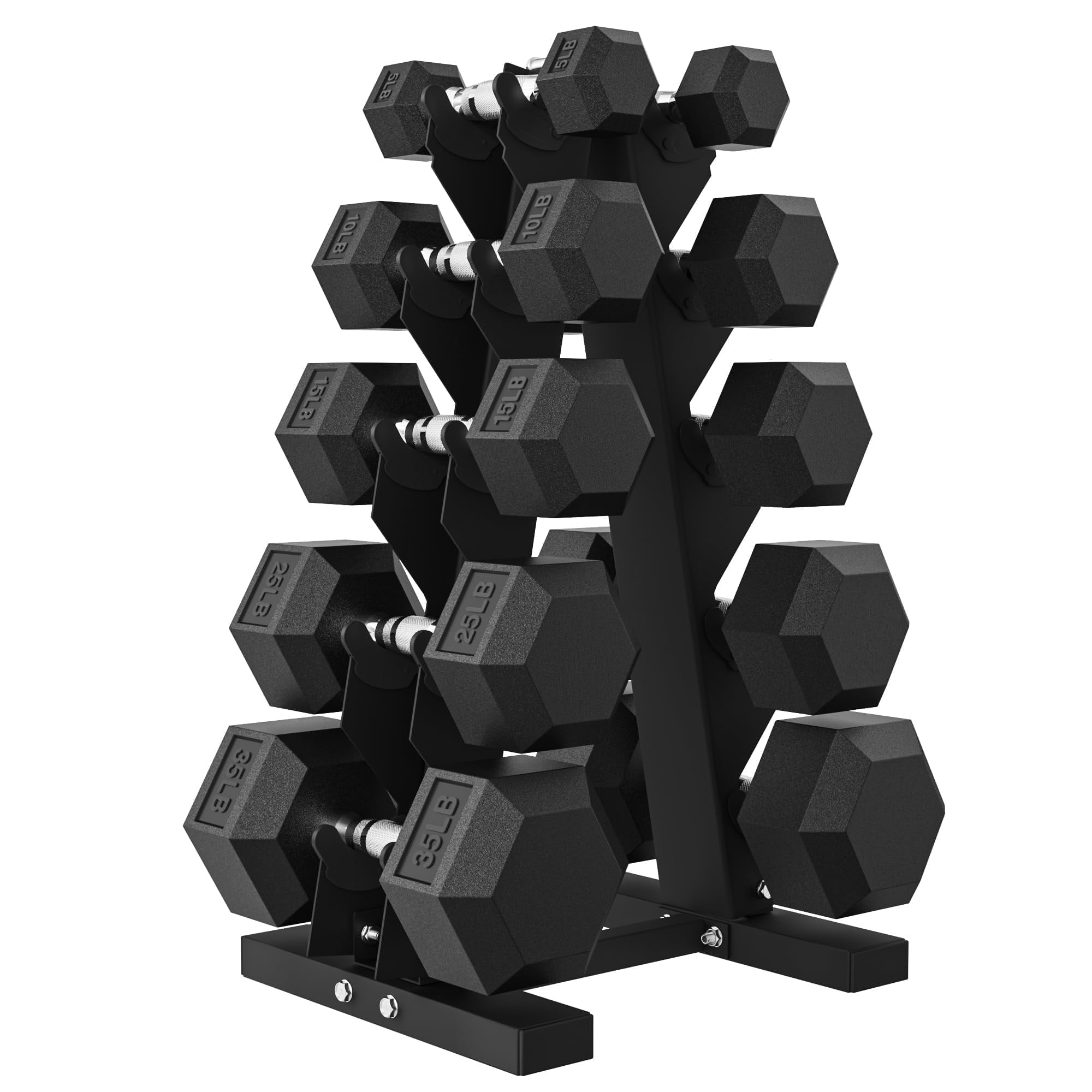 HANDBODE 180 lb Dumbbell Set Rubber Encased Hex Dumbbell Free Weights Dumbbells Set Home Weight Set with Rack 5 * 2/10 * 2/15 * 2/25 * 2/35 * 2