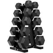 HANDBODE 210 lb Dumbbell Set Rubber Encased Hex Dumbbell Free Weights Dumbbells Set Home Weight Set with Rack 10 * 2 / 15 * 2 / 20 * 2 / 25 * 2 / 35 * 2