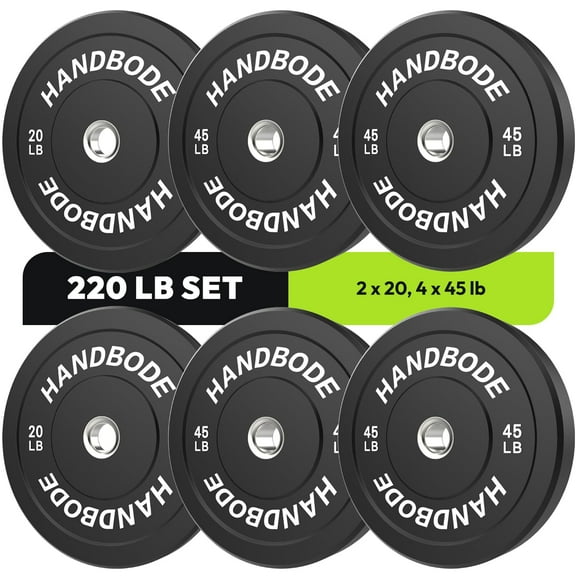 HANDBODE 220 lb Set Bumper Plates Olympic Weight Plates, 2-Inch Bumper Plates for Weight Lifting and Strength Training