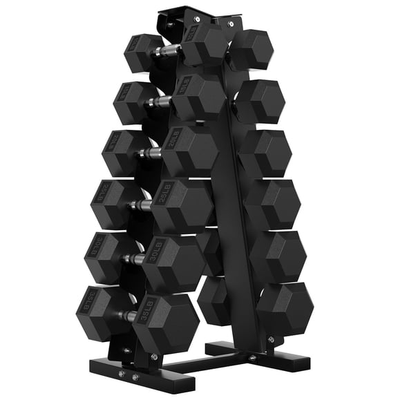 HANDBODE 270 lb Dumbbell Set Rubber Encased Hex Dumbbell Free Weights Dumbbells Home Weight Set with 6-Tier A-Frame Dumbbells Rack