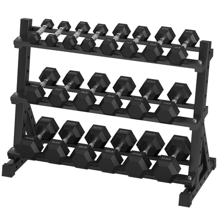 HANDBODE 290 lb Dumbbell Set Rubber Encased Hex Dumbbell Free Weights Dumbbells Set Home Weight Set with 3-Tier Dumbbell Rack