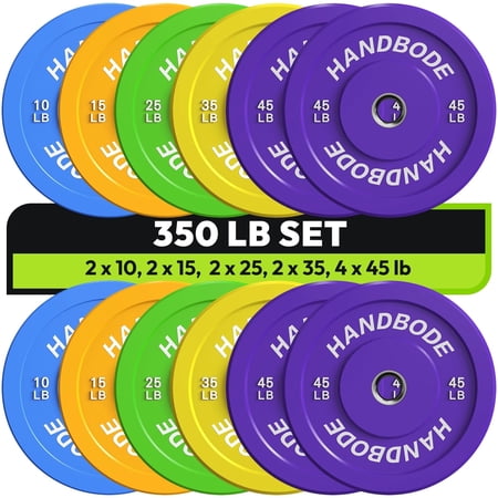 HANDBODE 350 lb Set Bumper Plates Olympic Weight Plates, Colored Rubber plate for Weight Lifting and Strength Training
