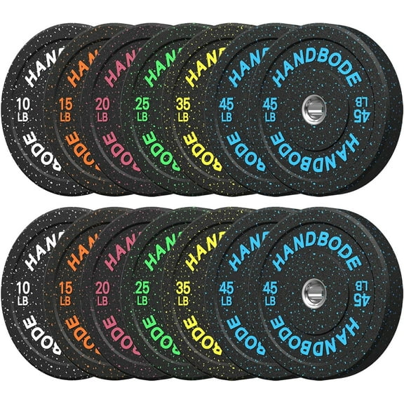 HANDBODE 390 lb Set Bumper Plates Olympic Weight Plates, 2-Inch Bumper Plates for Weight Lifting and Strength Training