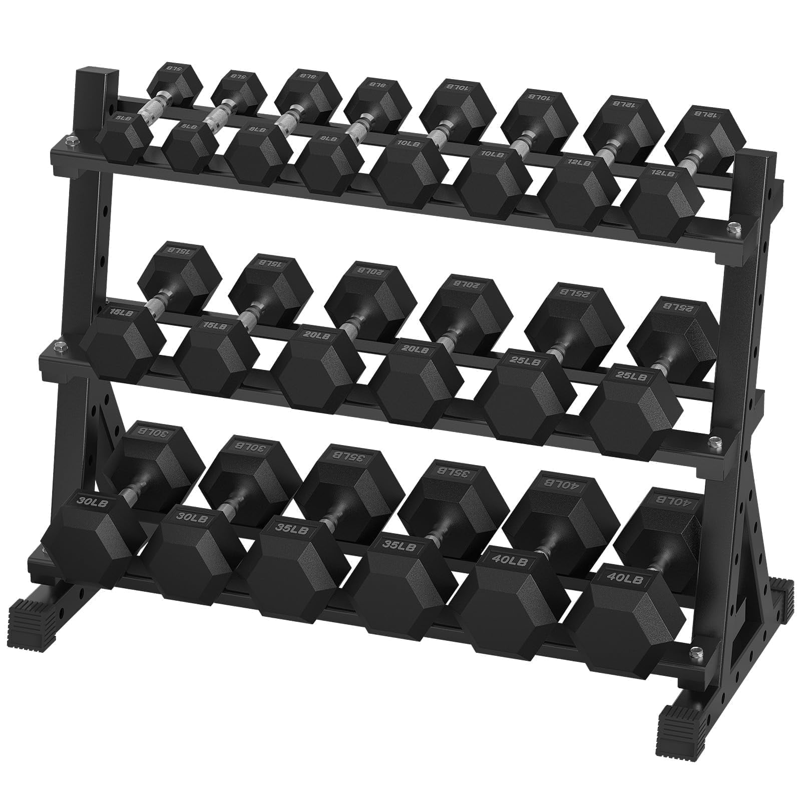 HANDBODE 400 lb Dumbbell Set Rubber Encased Hex Dumbbell Free Weights Dumbbells Set Home Weight Set with 3-Tier Dumbbell Rack