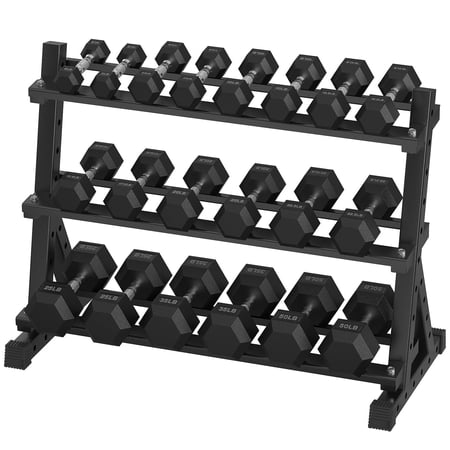 HANDBODE 410 lb Dumbbell Set Rubber Encased Hex Dumbbell Free Weights Dumbbells Set Home Weight Set with 3-Tier Dumbbell Rack