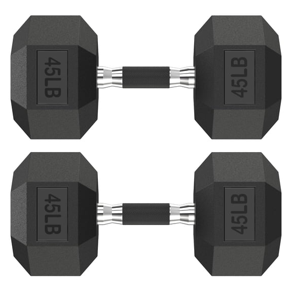 HANDBODE 45 lb Hex Rubber Dumbbells, Non-Slip Handle, Strength Training Home Weights