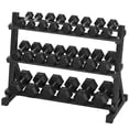 thumbnail image 1 of HANDBODE 485 lb Dumbbell Set Rubber Encased Hex Dumbbell Free Weights Dumbbells Set Home Weight Set with 3-Tier Dumbbell Rack, 1 of 9