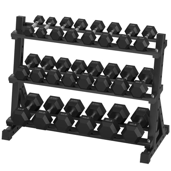 HANDBODE 485 lb Dumbbell Set Rubber Encased Hex Dumbbell Free Weights Dumbbells Set Home Weight Set with 3-Tier Dumbbell Rack