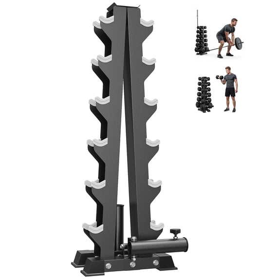 HANDBODE 6-Tier Dumbbell Rack 600 lb Capacity, A-Frame Weight Stand with Olympic Bar Holder, Heavy Duty 3-in-1 Gym Storage Organizer with Landmine