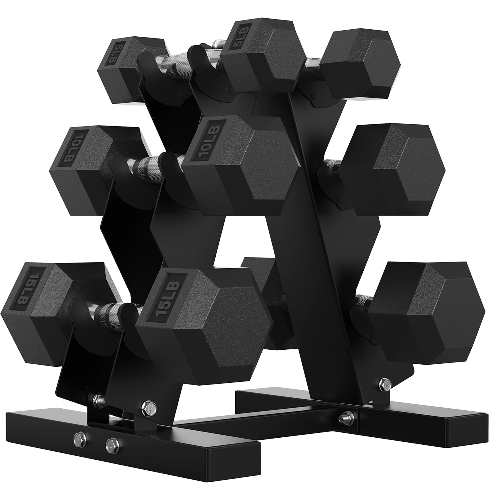 HANDBODE 60 lb Dumbbell Set Rubber Encased Hex Dumbbell Free Weights Dumbbells Set Home Weight Set with Rack 5 * 2 / 10 * 2 / 15 * 2