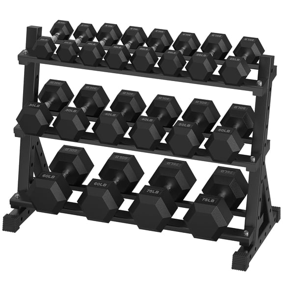 HANDBODE 650 lb Dumbbell Set Rubber Encased Hex Dumbbell Free Weights Dumbbells Set Home Weight Set with 3-Tier Dumbbell Rack