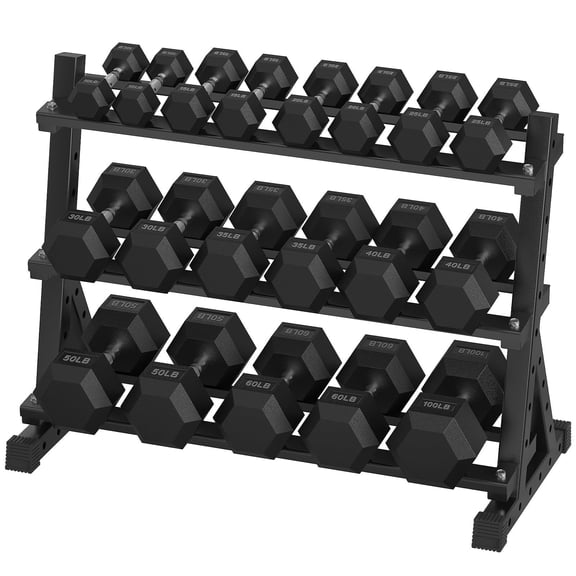 HANDBODE 670 lb Dumbbell Set Rubber Encased Hex Dumbbell Free Weights Dumbbells Set Home Weight Set with 3-Tier Dumbbell Rack