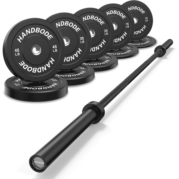 HANDBODE Bumper Plates, 260 lb Set Olympic Weight Plates, Rubber Bumper Weights Plate, Standard Strength Training Plates for Weightlifting with 45 lb (20 kg) Black Barbell