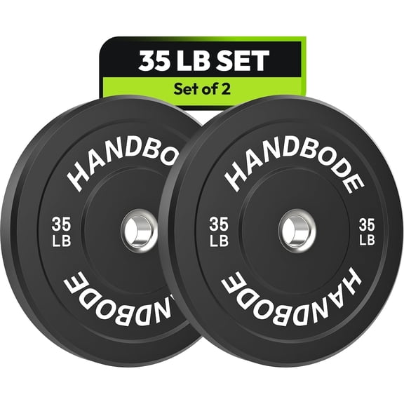 HANDBODE Bumper Plates, 35 lb Olympic Weight Plates Set of 2, Rubber Bumper Weights Plate with 2 Inch Steel Insert for Barbell, Standard Strength Training Plates for Weightlifting