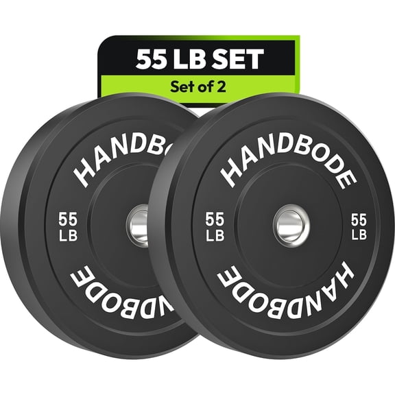 HANDBODE Bumper Plates, 55 lb Olympic Weight Plates Set of 2, Rubber Bumper Weights Plate with 2 Inch Steel Insert for Barbell, Standard Strength Training Plates for Weightlifting