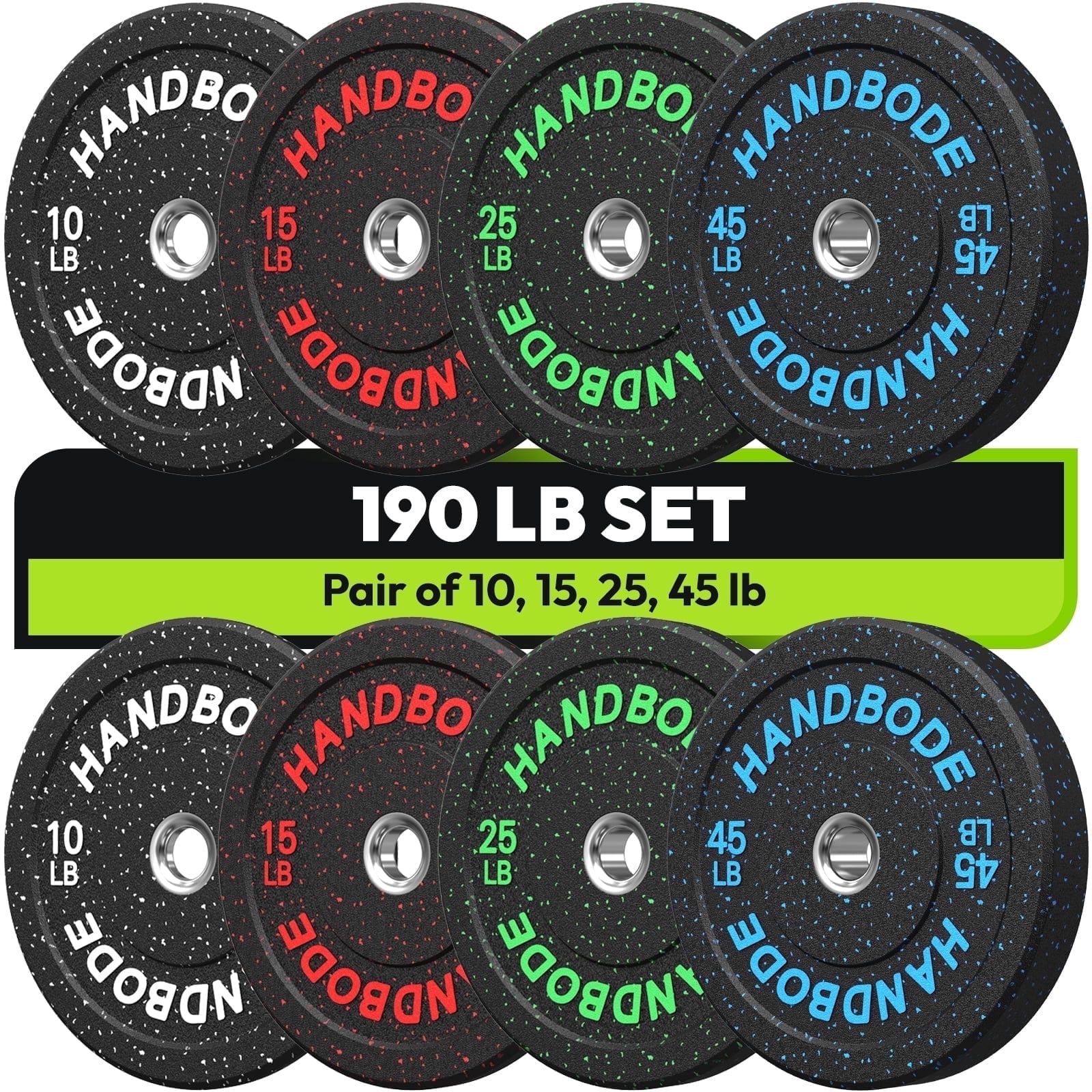 HANDBODE Bumper Plates High-Bounce Olympic Weight Plates, Colored crumb rubber plate for Weight Lifting and Strength Training 190LB
