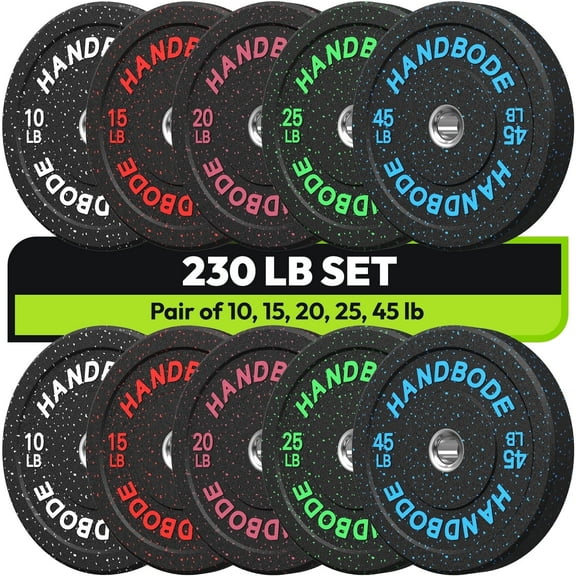 HANDBODE Bumper Plates High-Bounce Olympic Weight Plates, Colored crumb rubber plate for Weight Lifting and Strength Training 230LB