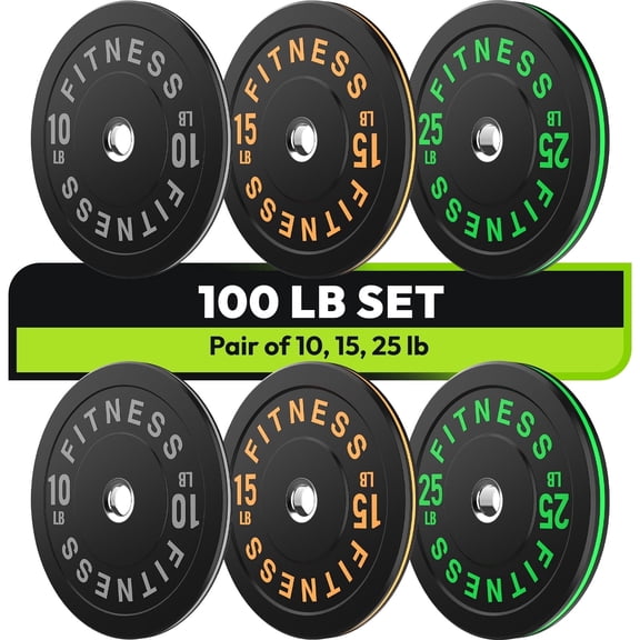 HANDBODE Bumper Plates, Olympic Weight Plates 100 lb Set, Black Rubber Bumper Weights Plate with 2 Inch Steel Insert for Barbell, Colored Standard Strength Trainin