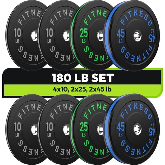 HANDBODE Bumper Plates, Olympic Weight Plates 180 lb Set, Black Rubber Bumper Weights Plate with 2 Inch Steel Insert for Barbell, Colored Standard Strength Training Plates for Weightlifting
