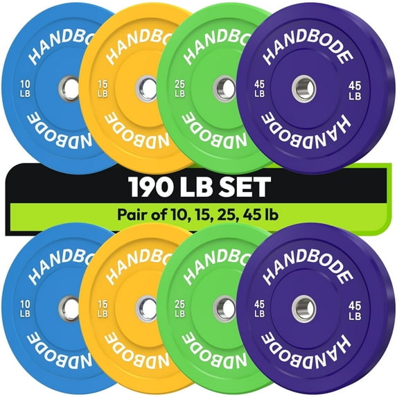 HANDBODE Bumper Plates Olympic Weight Plates, Colored Rubber plate for Weight Lifting and Strength Training 190LB