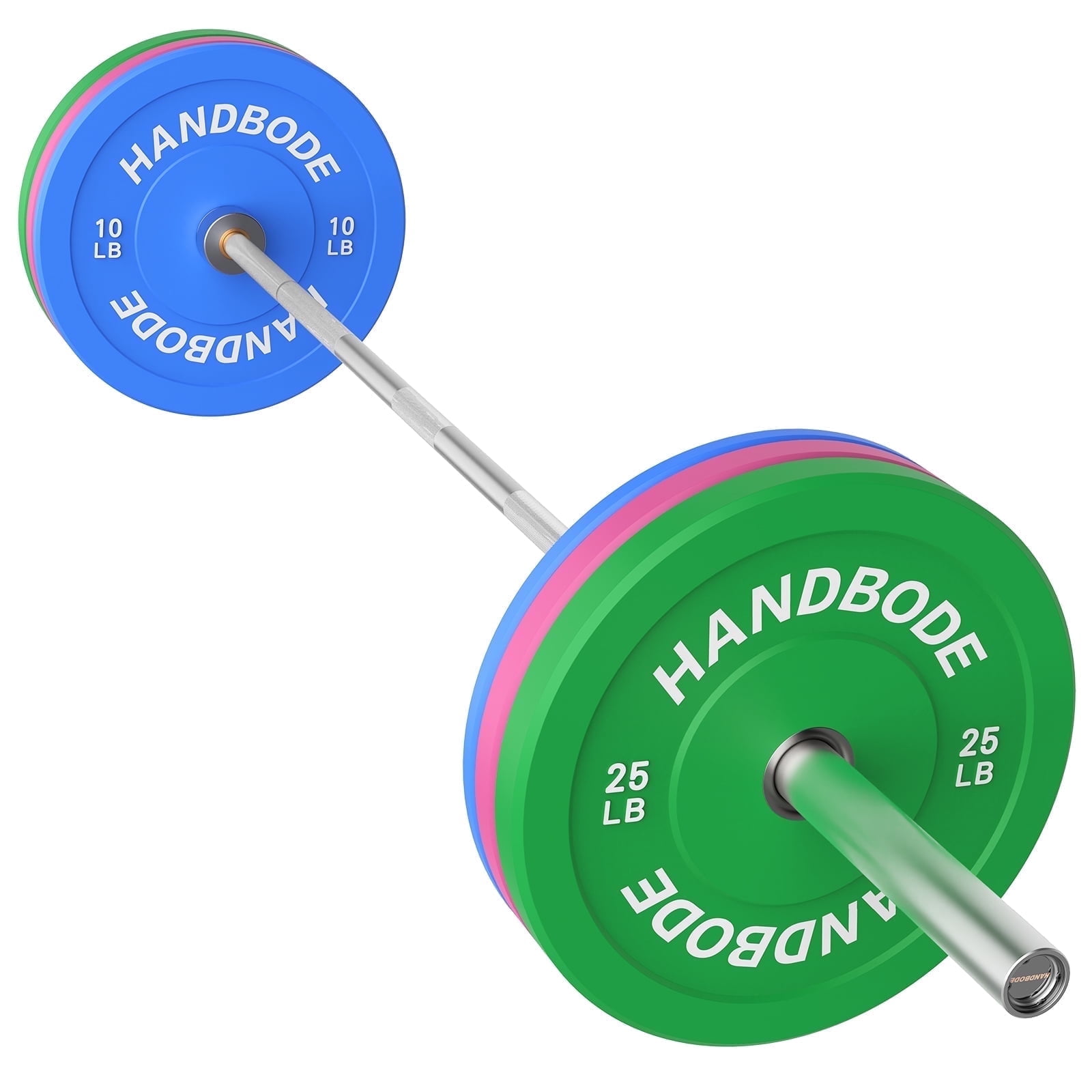 HANDBODE Bumper Plates Olympic Weight Plates, Colored crumb rubber plate for Weight Lifting and Strength Training 110LB with 45 lb (20 kg) Silver Barbell