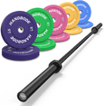 thumbnail image 1 of HANDBODE Bumper Plates Olympic Weight Plates, Colored crumb rubber plate for Weight Lifting and Strength Training 230LB with 45 lb (20 kg) Black Barbell, 1 of 9