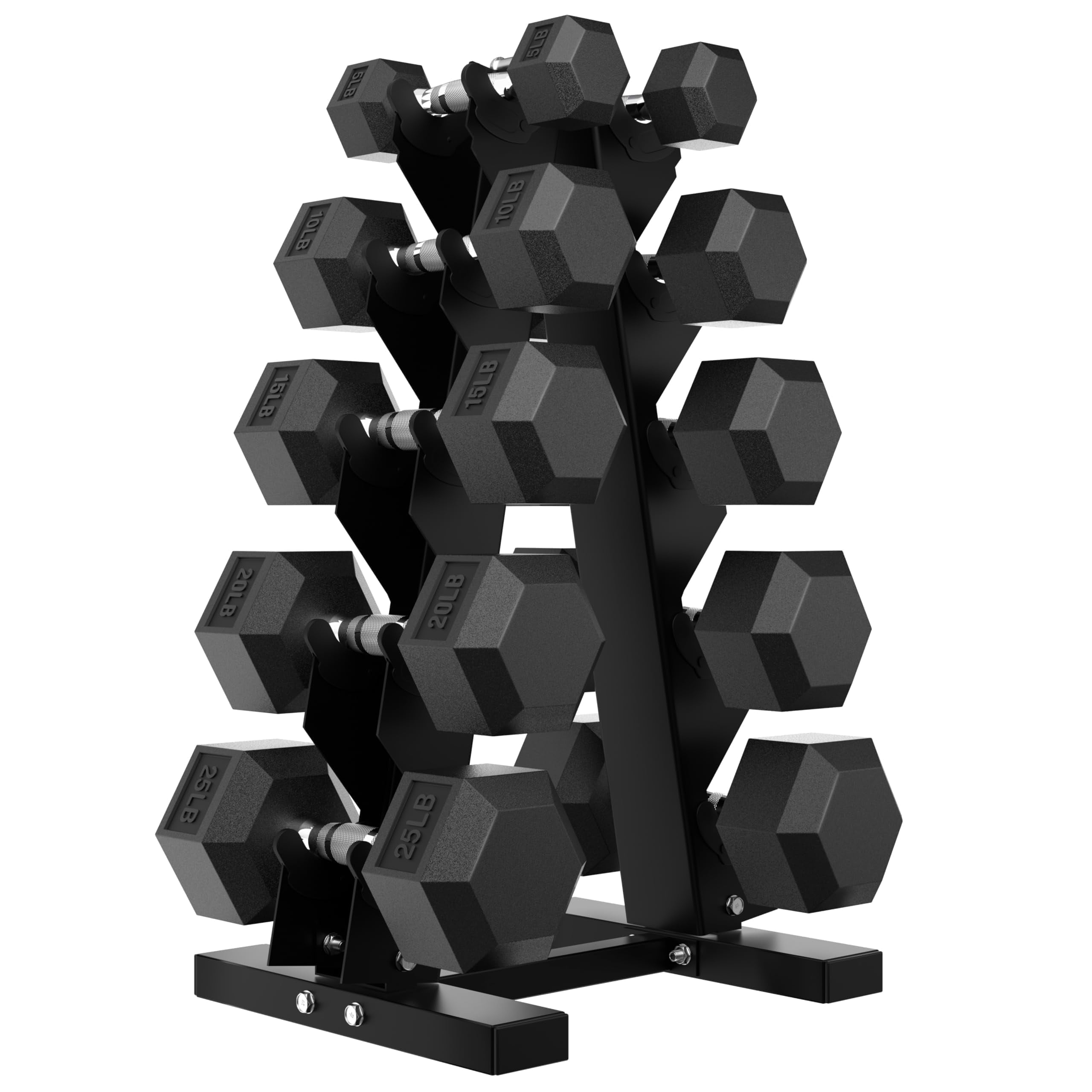 HANDBODE Dumbbell Set Rubber Encased Hex Dumbbell Free Weights Dumbbells Set Home Weight Set with Rack 5 * 2 / 10 * 2 / 15 * 2 / 20 * 2 / 25 * 2
