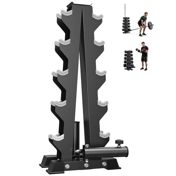 HANDBODE Heavy Duty A-Frame Dumbbell Rack, 3-in-1 Weight Stand with Olympic Bar Holder & Landmine, 5-Tier Metal Storage Organizer for Home Gym (500 lb Capacity)