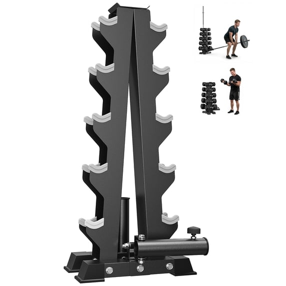 HANDBODE Heavy Duty A-Frame Dumbbell Rack, 3-in-1 Weight Stand with Olympic Bar Holder & Landmine, 5-Tier Metal Storage Organizer for Home Gym (500 lb Capacity)