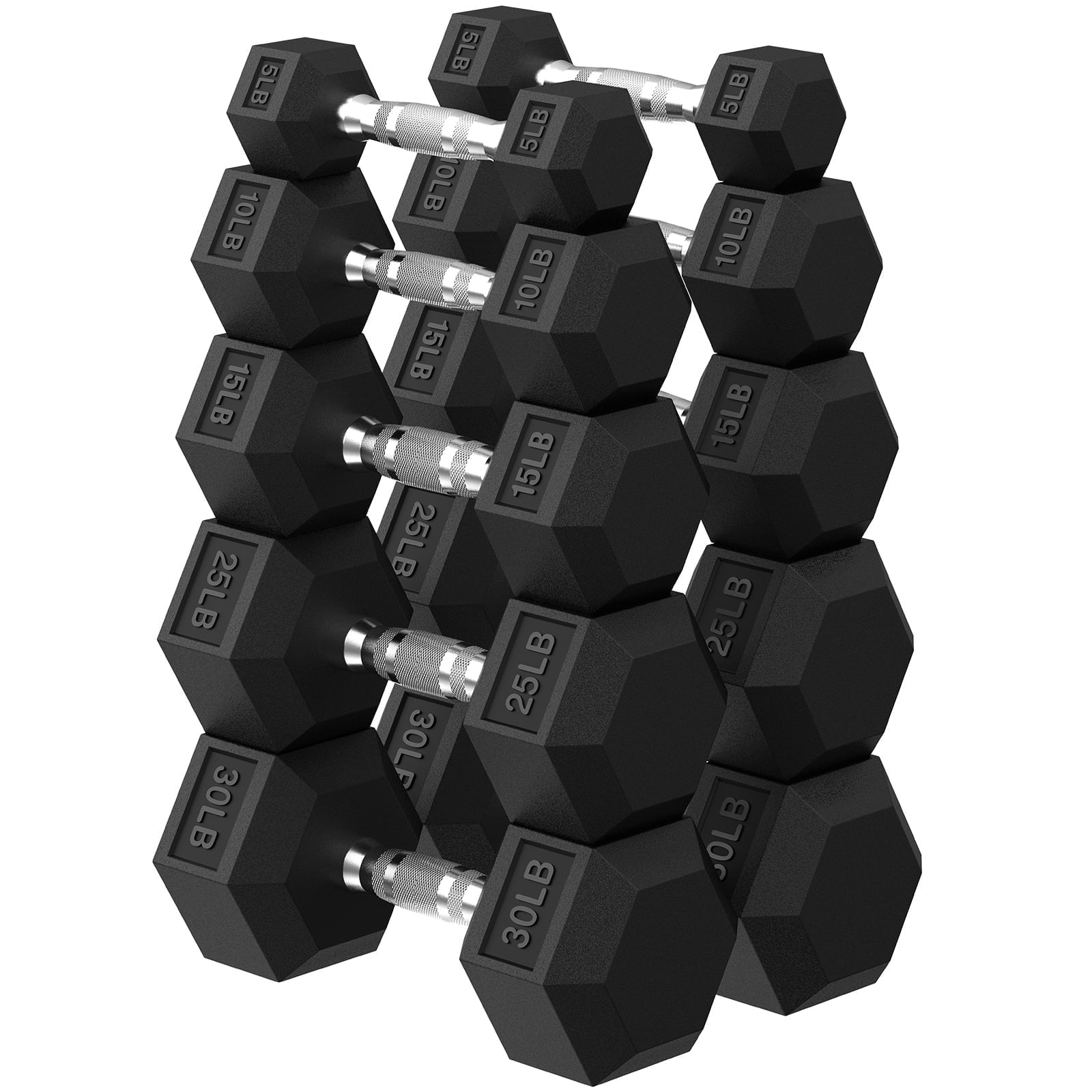 HANDBODE Hex Dumbbell 150 lb Set, 5 / 15 / 25 / 30 lb Weights