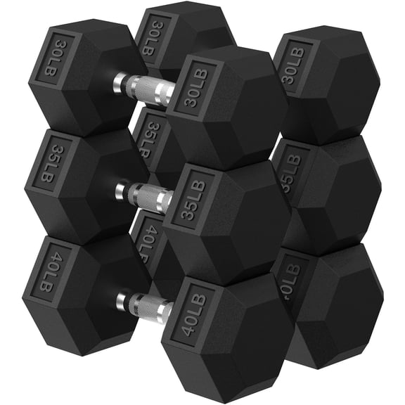 HANDBODE Hex Dumbbell 210 lb Set, 30 / 35 / 40 lb Weights Dumbbells Set of 2, Rubber Encased Exercise & Fitness Dumbbells for Home Gym, Hand Weight for Strength Training