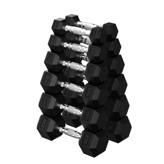 HANDBODE Hex Dumbbell Set 105 lb, Space-Saving Design, Durable Rubber-Encased & Ergonomic Hand Weights for Home Gym, Strength Training and Fitness