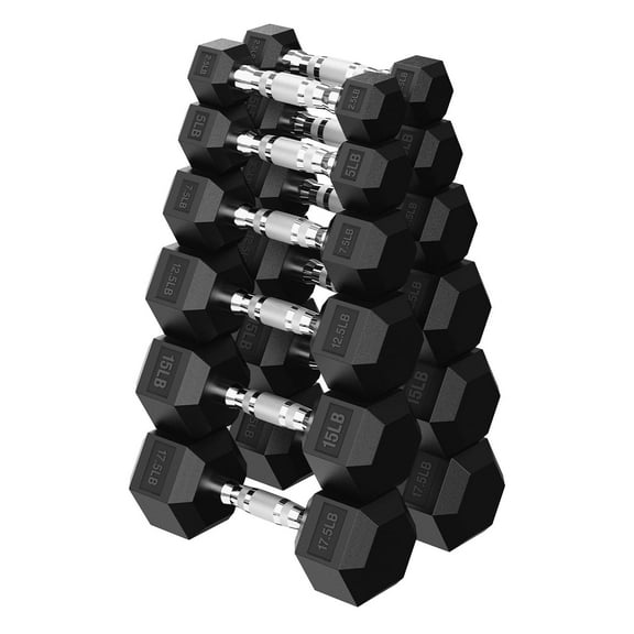 HANDBODE Hex Dumbbell Set 120 lb, Space-Saving Design, Durable Rubber-Encased & Ergonomic Hand Weights for Home Gym, Strength Training and Fitness
