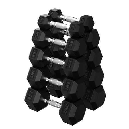 HANDBODE Hex Dumbbell Set 150 lb, Space-Saving Design, Durable Rubber-Encased & Ergonomic Hand Weights for Home Gym, Strength Training and Fitness