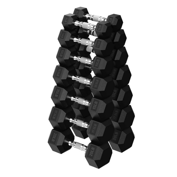 HANDBODE Hex Dumbbell Set 175 lb, Space-Saving Design, Durable Rubber-Encased & Ergonomic Hand Weights for Home Gym, Strength Training and Fitness