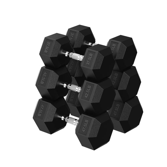HANDBODE Hex Dumbbell Set 255 lb, 37.5/42.5/47.5 lb Dumbbells Set of 2, Space-Saving Design, Durable Rubber-Encased & Ergonomic Hand Weights for Home Gym, Strength Training and Fitness