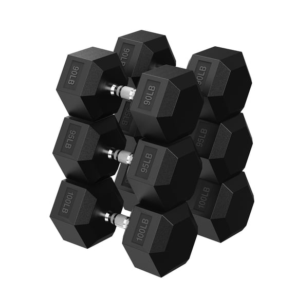 HANDBODE Hex Dumbbell Set 570 lb, 90/95/100 lb Dumbbells Set of 2, Space-Saving Design, Durable Rubber-Encased & Ergonomic Hand Weights for Home Gym, Strength Training and Fitness