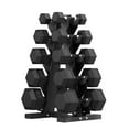 thumbnail image 1 of HANDBODE Hex Rubber Dumbbell Set, Non-Slip Handle Design for Secure & Comfortable Grip, Hand Weights with Rack for Strength Training and Home Gym / 180 LB (Pair of 5, 10, 15, 25, 35 lb), 1 of 9
