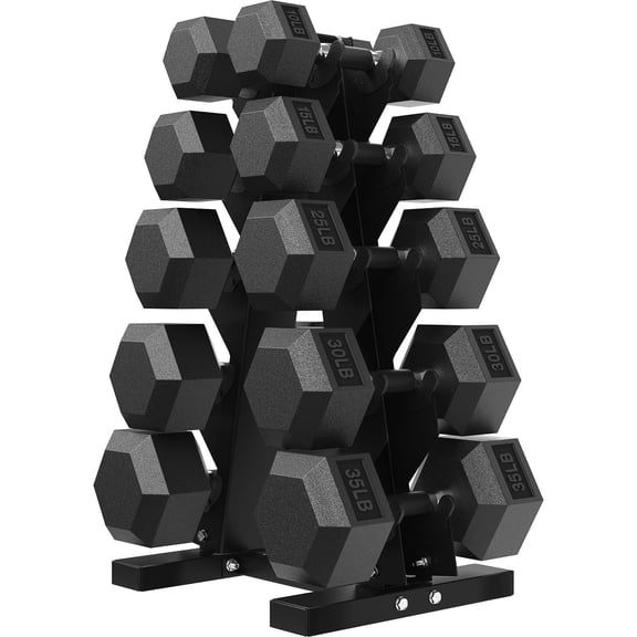 HANDBODE Hex Rubber Dumbbell Set, Non-Slip Handle Design for Secure & Comfortable Grip, Hand Weights with Rack for Strength Training and Home Gym / 230 LB